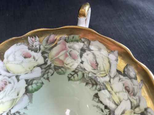 Paragon Double Warrant Rose Garland Cup and Saucer Mint Green with Gold Trim - Picture 17 of 19