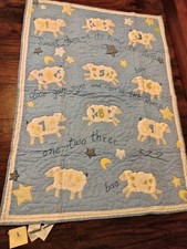 Pottery Barn Kids Counting Sheep Nursery Baby blanket crib Bedding Quilt blue