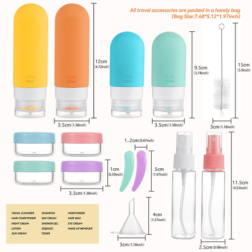 16 Pack Travel Bottles Set Leak Proof Silicone Squeezable Containers Toiletries - 第 3/9 張圖片