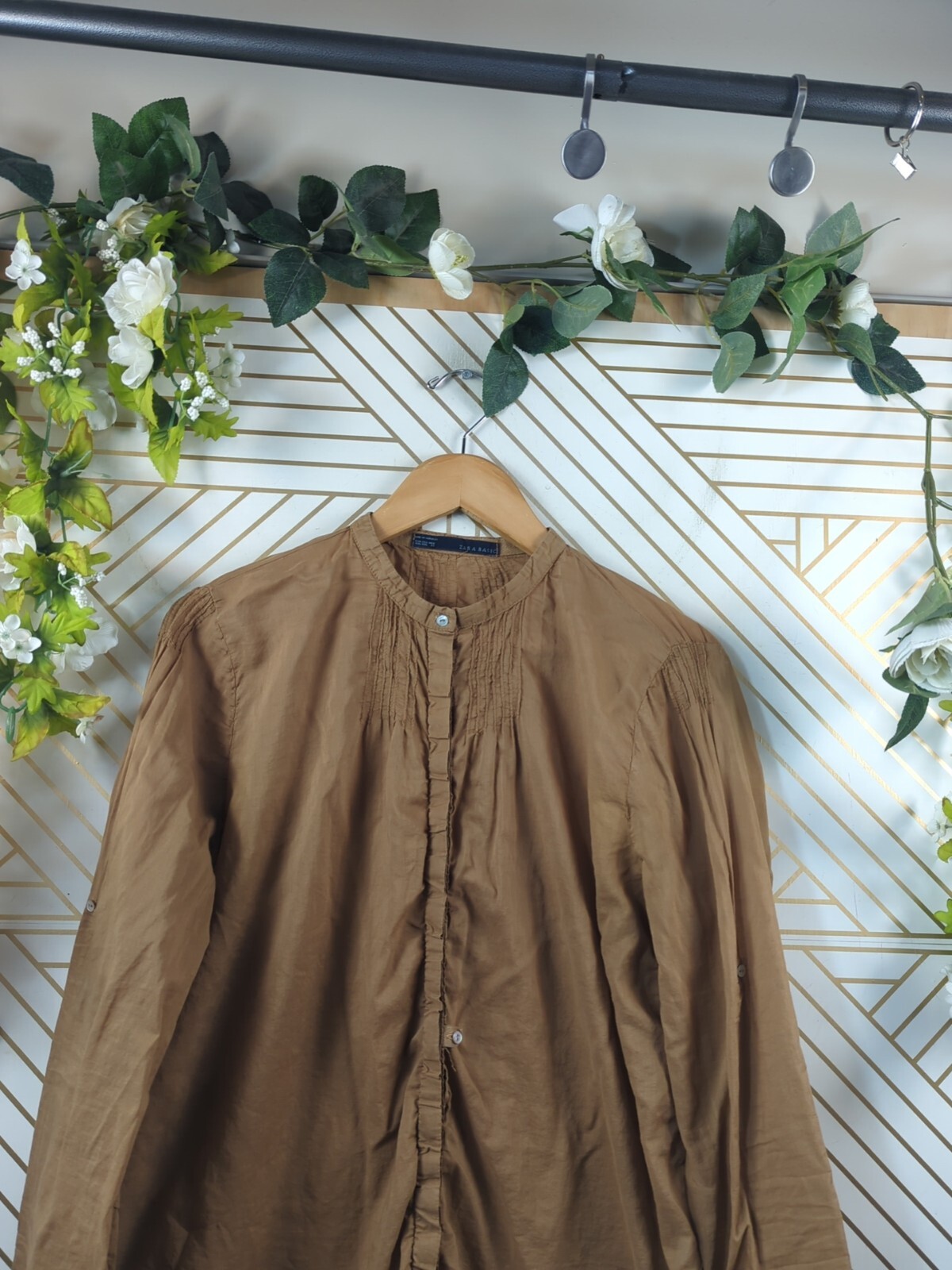 ZARA BASIC Women's Brown Rustic Button Up Long Sl… - image 3
