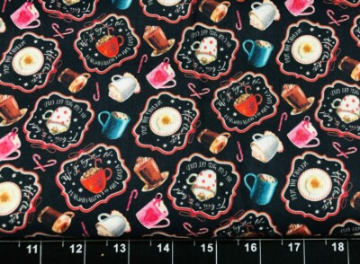 Tina Scrap 9''x21'' Mini Coffee Tea Coco Café Cup Latte Christmas FABRIC COTTON