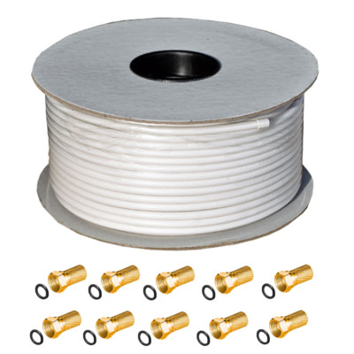 90m 135dB 5 fach Sat-Koaxial Antennen Kabel Full HDTV 3D 4K U-HD 10x F-Stecker