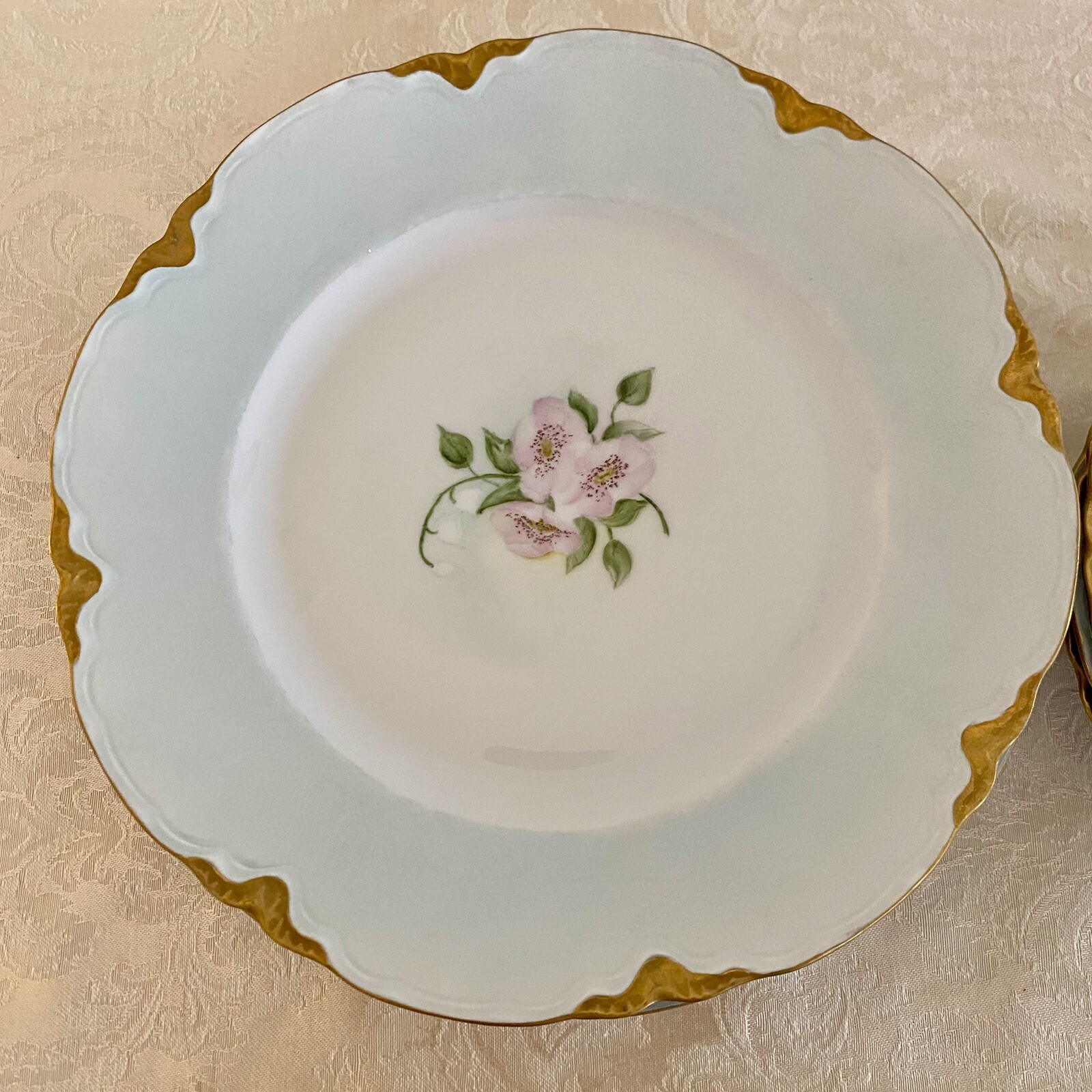 Hutschenreuther HandPainted Roses Gold Gilt 4 Dinner & 4 Salad Plate VTG SET 8pc