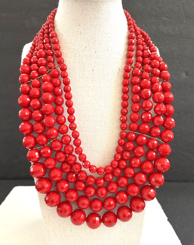 Red Five Layered Graduated Bead Collar Bib Statement Necklace