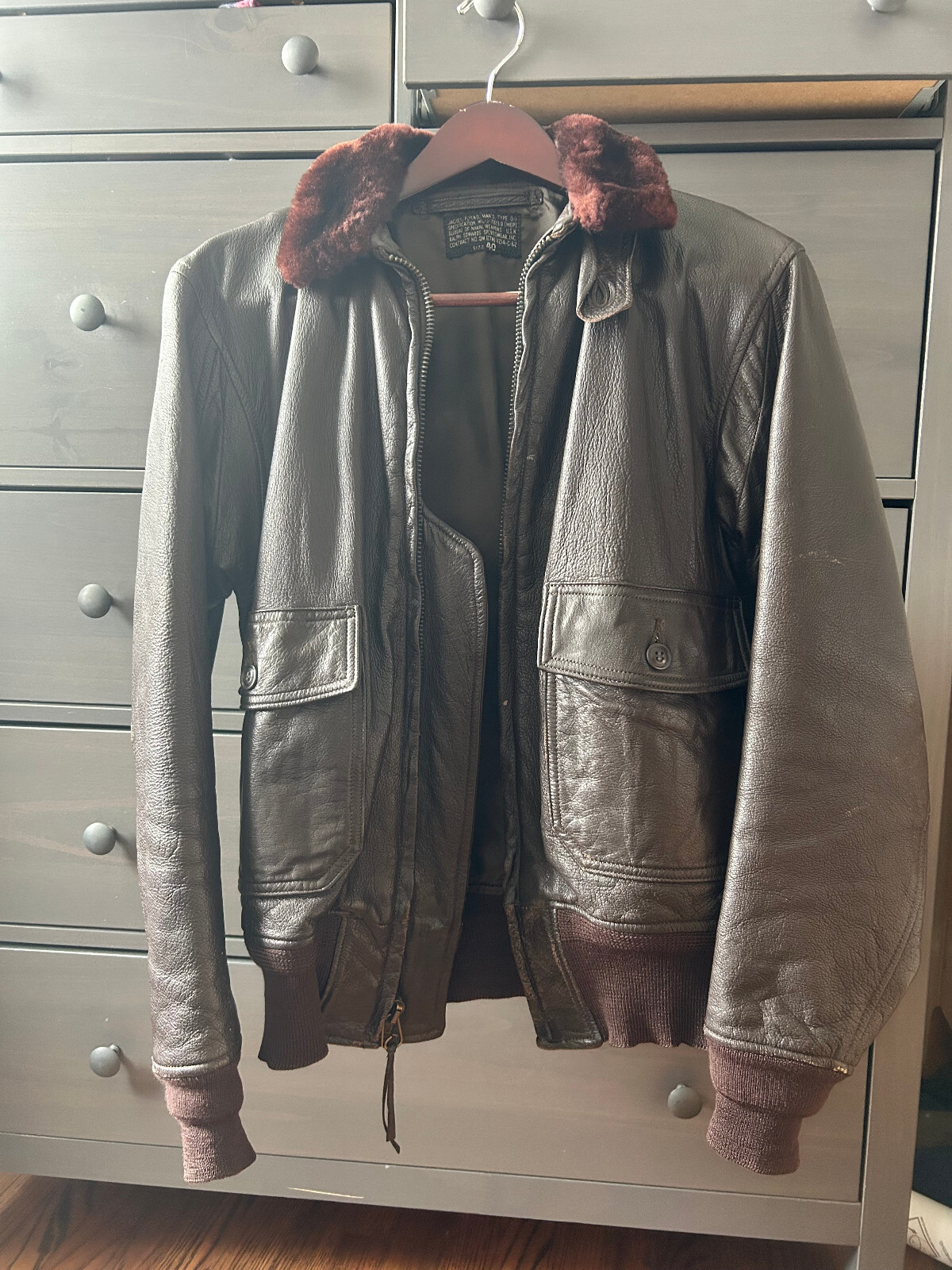 Vintage Leather US Navy G-1 Flying Jacket MIL-J-7823 B Ralph Edwards Sportswear