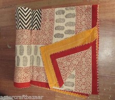 Indian Handmade Quilt Vintage Kantha Bedspread Throw Cotton Blanket Gudari Twin