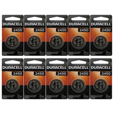 10 x 2450 Duracell Lithium 3V Coin Cell Batteries (CR2450, DL2450, ECR2450)