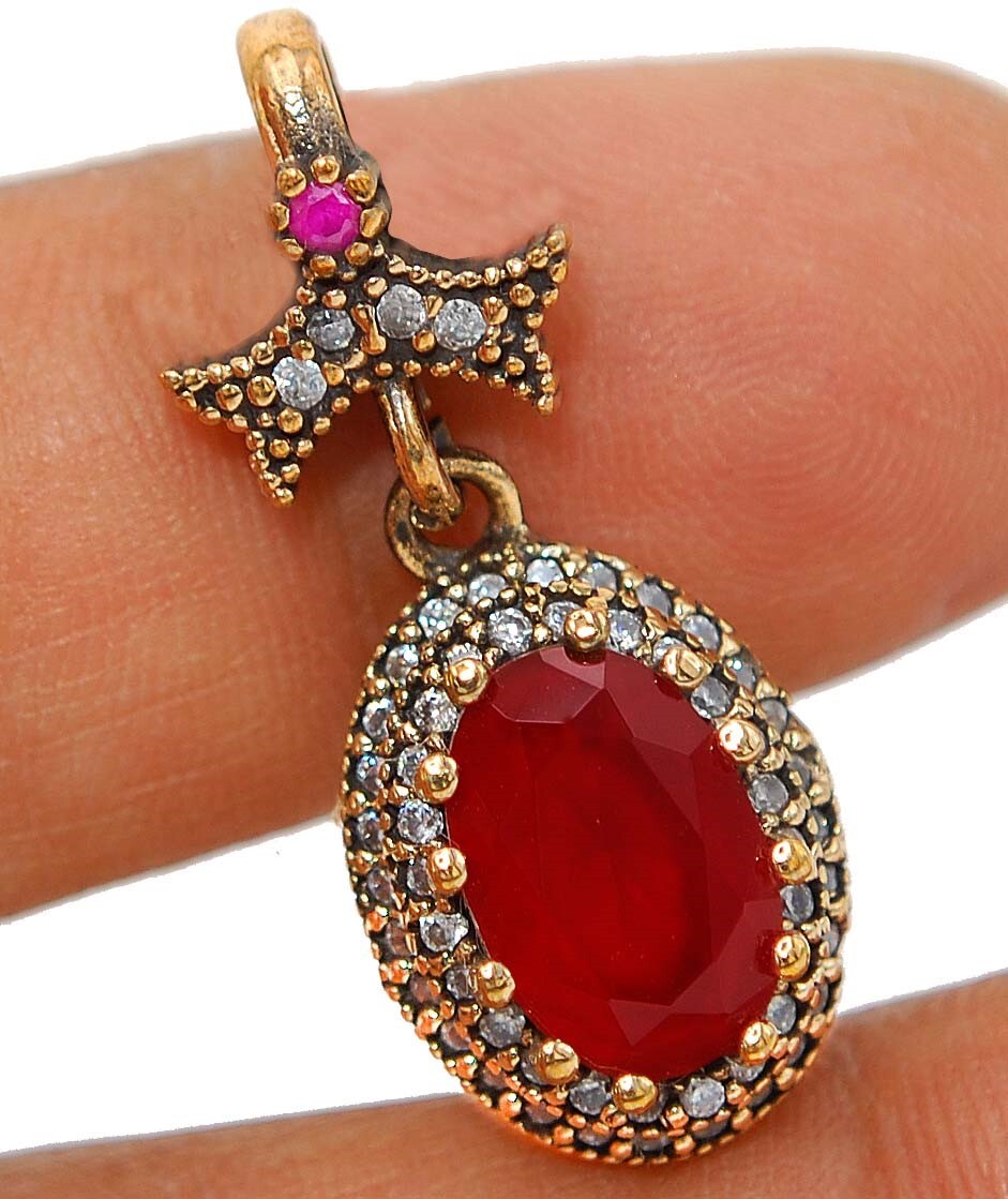 Sterling Silver Ottoman-Inspired 2CT Ruby Topaz Pendant TC3