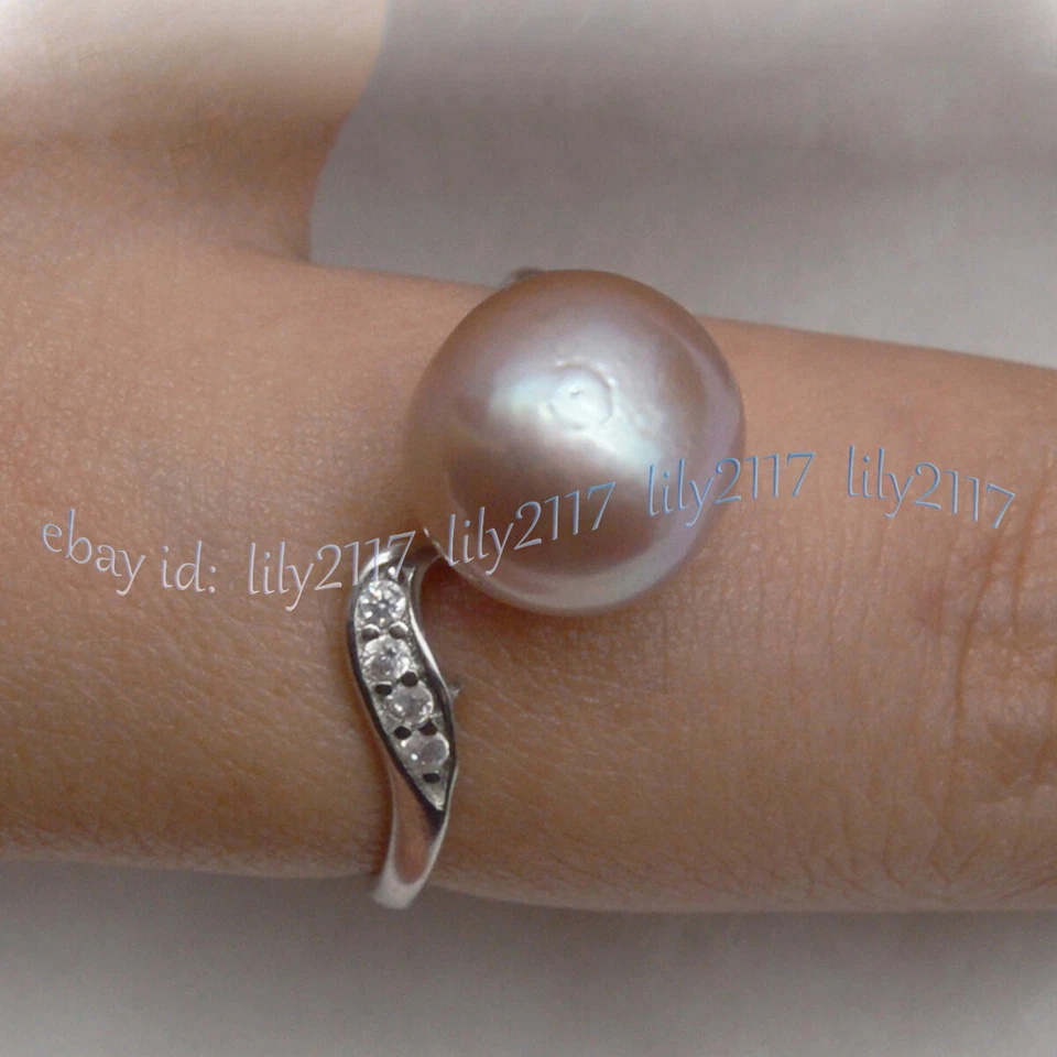 Anillos de apertura de plata redondos púrpura natural genuino del Mar del Sur de 10-11 mm AAA Foto 4 de 4