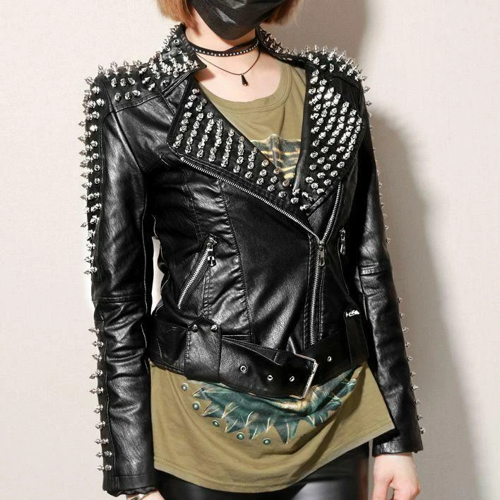 Leather jacket with spikes for womens sale
