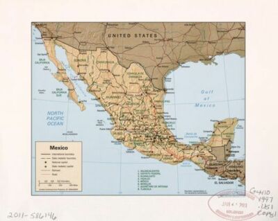 20'' x 24'' 1997 Map of Mexico. - Relief shown by shading