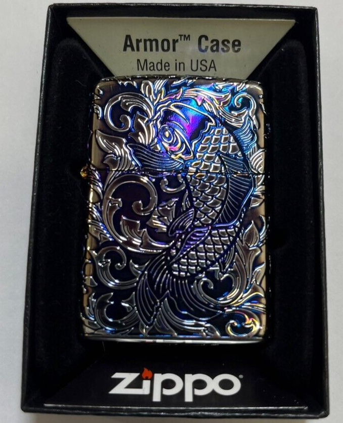 Zippo Lighter Carp 5 Sides Arabesque Aurora Silver Armor Zippo Lighter Carp 5 Sides Arabesque Aurora Silver Armor