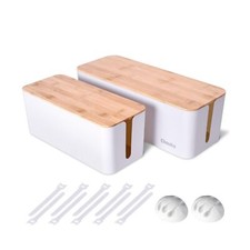 2 Pack Large Cable Management Box Wooden Style Cord Organizer Box and Cover...