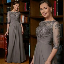 Chiffon Mother of the Bride Dresses 3/4 Sleeve Appliques Pleats Party Prom Gowns
