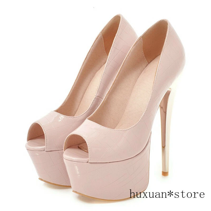 Peep Toe 16cm High Heels Platform Shoes Woman Pink Pumps Shoe Large Size 45 44