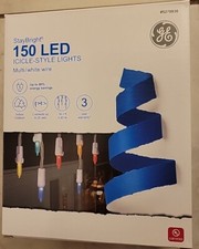 GE StayBright 150 Icicle Light String Holiday Christmas Multi LED On White Wire