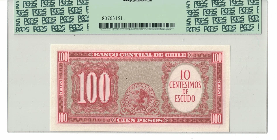 CHILE 10 Centesimos on 100 Pesos 1960-61 Pick# 127a PCGS: 67 PPQ. #PL2149 - Image 2 of 2