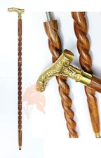 Vintage Solid Brass Antique Royal Brass Handle Wooden Walking Stick Cane 36"