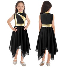 Kids Girls Liturgical Praise Dance Dress Metallic Asymmetrical Worship Costume