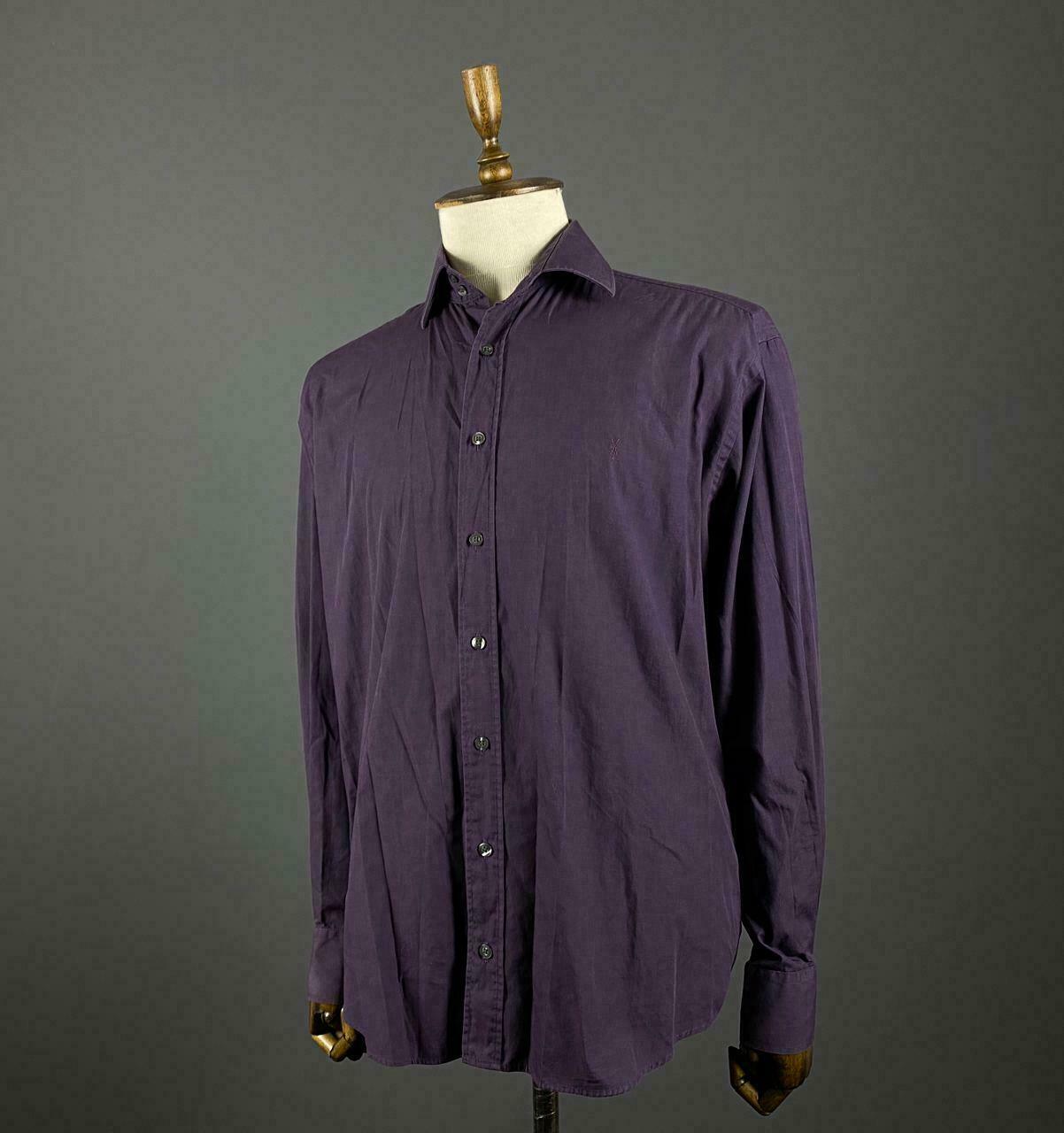Camicia abito vintage YSL Yves Saint Laurent viola maniche lunghe abbottonate 42 16