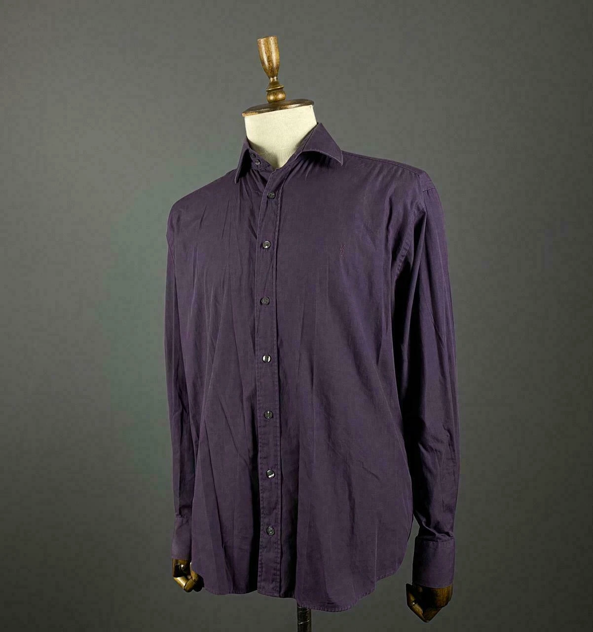 SAINT LAURENT (YSL) Camicia abito vintage YSL Yves Saint Laurent viola maniche lunghe abbottonate 42 16