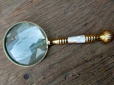 Brass Mother of Pearl Magnifying Glass Map Reading Magnifier Table Top Item