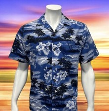 Vintage Authentic RJC Made in Hawaii Blue Floral Hawaiian Camp Shirt Size Large