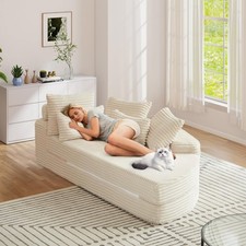 Chaise Lounge Chair Indoor Convertible Folding Futon Sofa Bed w/ 5 Pillows