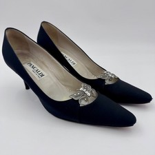 Vintage Pancaldi Womens 9AA Black Silk Butterfly Rhinestone Pointed Toe Pumps