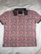 Rodd  Gunn Sports Fit Men's L Pink/Gray Leaf Print Collared Polo Shirt