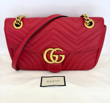 GUCCI GG Marmont Matelasse Red Leather Shoulder Bag Crossbody - Very Good