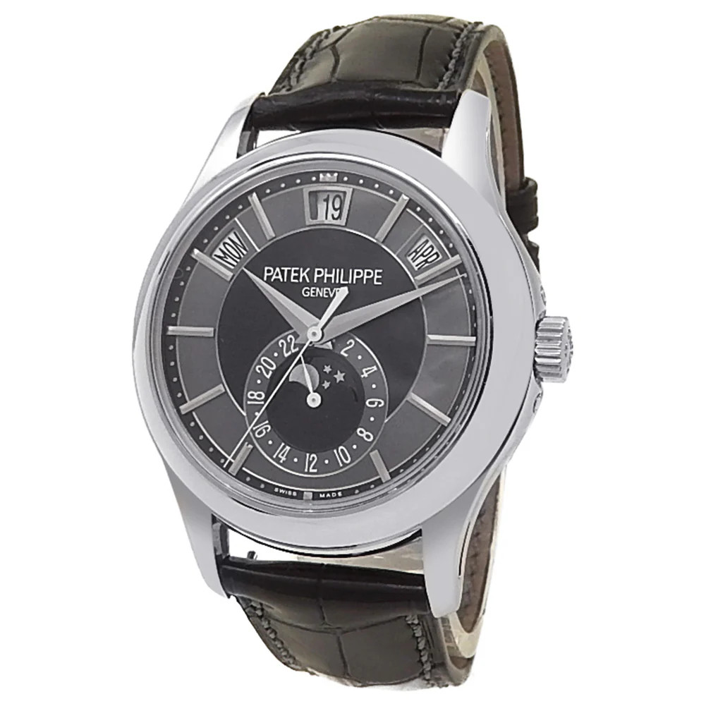 Patek Philippe Annual Calendar 18k White Gold Auto Black Men's Watch 5205G-010