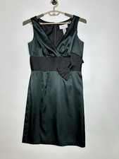 NWT Eliza J Womens Sheath Cocktail Dress 12 Bow Detail Satin Hunter Green Black 