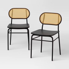 2pk Woven Back Metal Dining Chair Black - Room Essentials