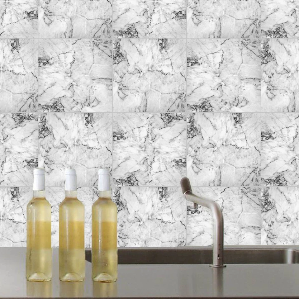 Pegatinas para azulejos de piso para cocina, baño y salpicadero pelar y pegar impermeables Foto 3 de 4