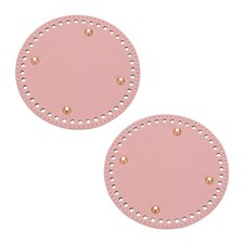 2Pcs 5.9"Dia Round Leather Crochet Bag Bottom with Holes, Pink