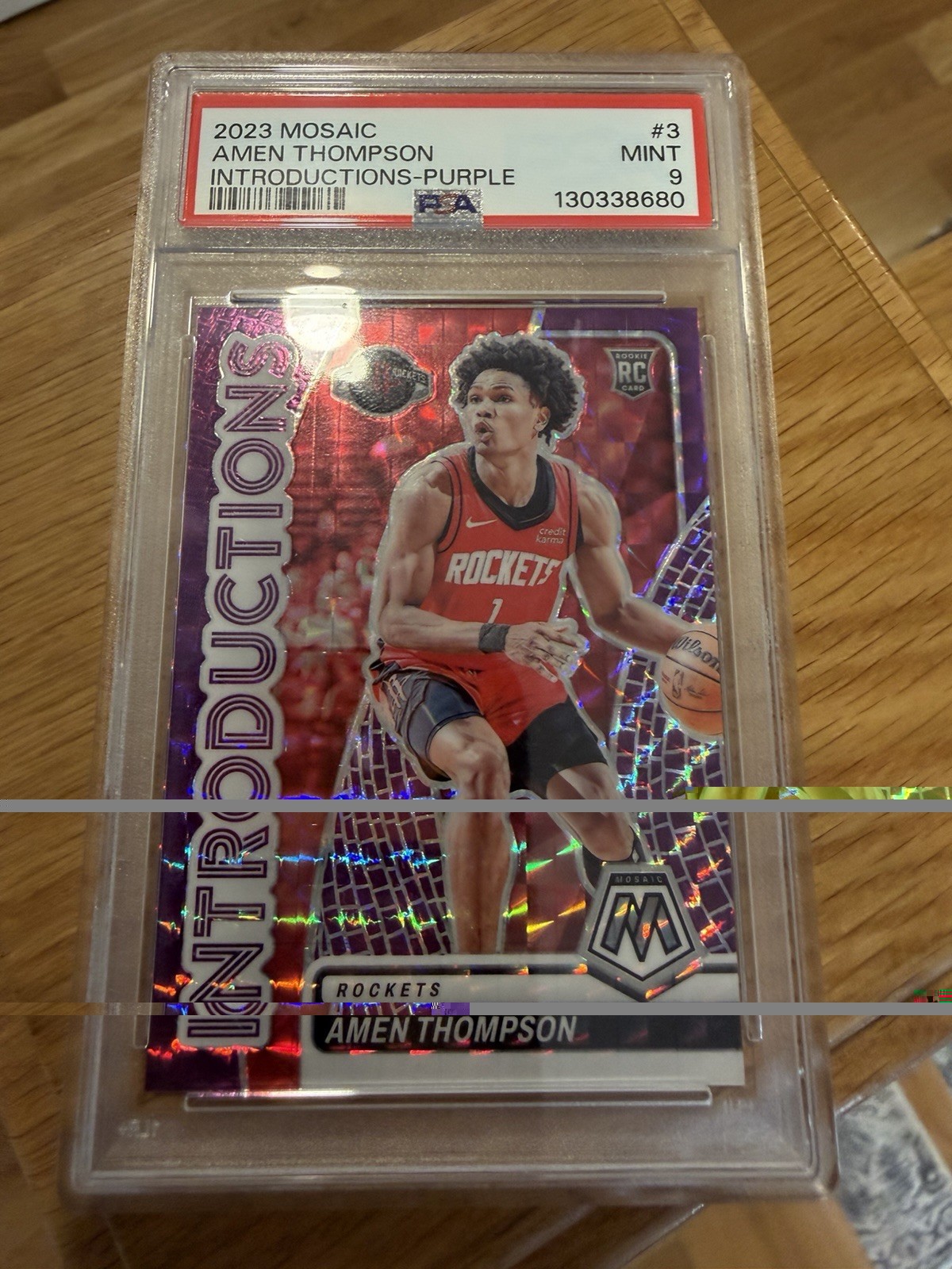 2023-24 Panini Mosaic - Introductions Amen Thompson Purple Prizm /99 PSA 9 (RC)