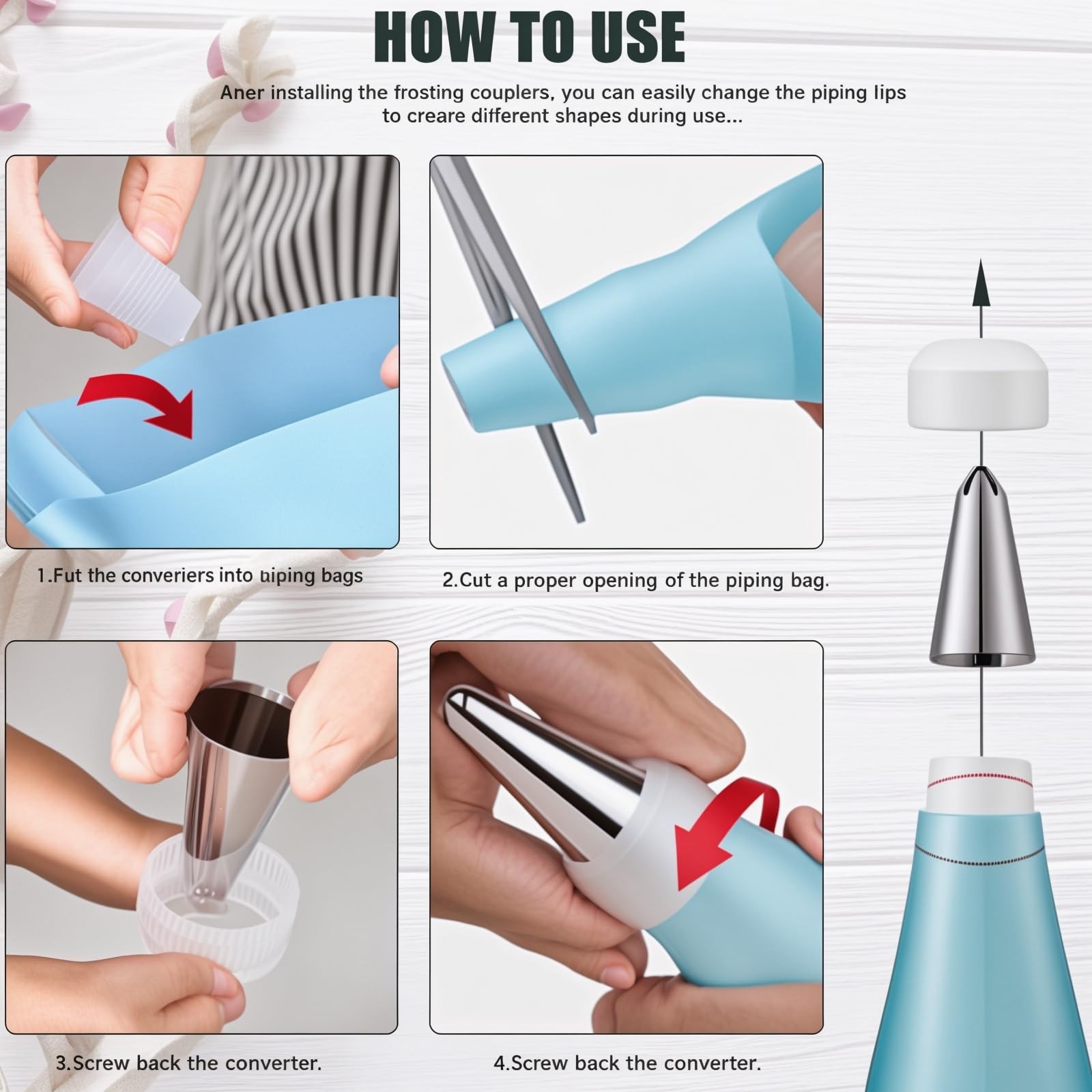 Piping Bags and Tips Set, Reusable Cake Decorating Supplies with 2 Reusable B...