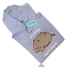 Pusheen The Cat "So Lazy Can't Move" Grey Hoodie Sweatshirt, Size: X-Small, New