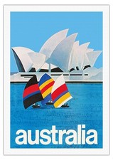 Sydney, Australia - Sydney Opera House - Vintage Airline Travel Poster 1969