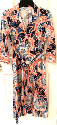 NWT $228 Women's NIC+Zoe Scribble Blooms Shirt Dress sz M Pink Multi