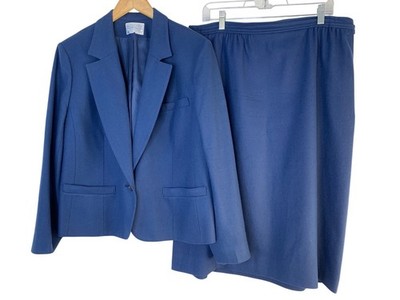Vintage 80s Pendleton Womens Blue 100% Wool Blazer & Skirt Set