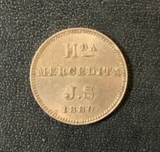 1880 PUERTO RICO HACIENDA MERCEDITA TOKEN - NICE CIRCULATED 1/2 ALMUD!