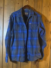 Orvis Men  s Heavyweight Flannel Shirt Jacket XL Blue Grey Plaid Shacket Pockets