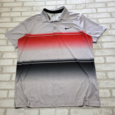 Nike Golf Dri Fit Gray Red Ombre Chest Stripe Performance Golf Polo Mens Large