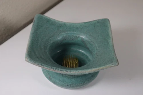teal ceramic ikebana vase