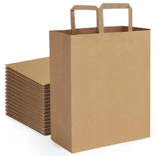 12x7x17 50Pcs Large Paper Grocery Bags with Handles Kraft Brown Grocery Gift ...