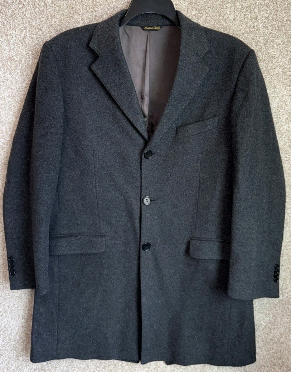 ジャケット・アウター Yves Saint Laurent wool long coat gray Yves Saint Laurent Mens Gray Wool Overcoat Dress Button Up Jacket