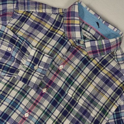 Tommy Bahama 100% Linen Multicolor Plaid Long Sleeve Button-down Mens Shirt Med