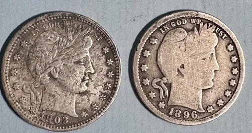 1896 & 1903 Barber Quarters Culls 25C. 90% JUNK SILVER COINS